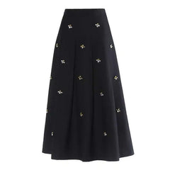 French Solid Ruffled Skirt Diamonds For Women High Wasit Causal Loose Mid Length Skirts Female Fashion New voguable