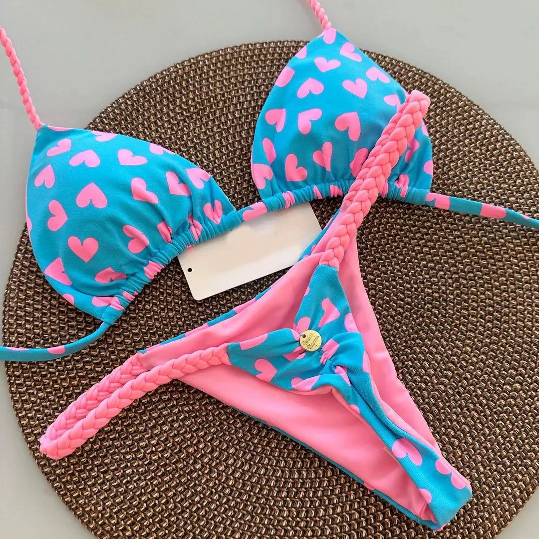 New Women's Bikini Split Print Swimwear Fashion G-string Beach Holiday voguable