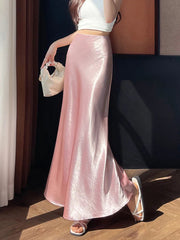 Chic Satin Elegant Long Skirt Women Casual Fashion High Waist Sweet Trumpet Skirts Slim Summer Female Korean Long Skirts voguable