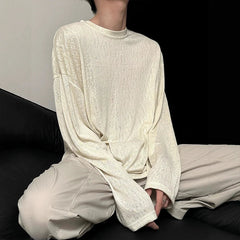 Autumn Laid-back Style Draping Men's T-shirt Luxury Korean Popular O Neck Long Sleeve Tees Leisure Loose Lightweight Basic Shirt voguable
