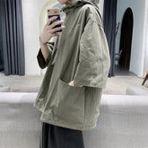 Voguable Trendy Summer Hooded Sweatshirt Men's Harajuku Style Loose Fit Capucha Short Sleeves T-shirt Thin Jacket Five Minute Sleeves voguable