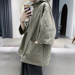 Voguable Trendy Summer Hooded Sweatshirt Men's Harajuku Style Loose Fit Capucha Short Sleeves T-shirt Thin Jacket Five Minute Sleeves voguable
