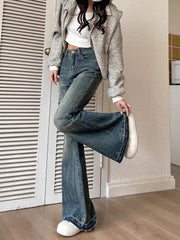 Voguable Fashion Slim Casual Vintage Blue Women‘s Jeans Winter American Style Chic Office Ladies Pockets Basic Female Flare Pants voguable