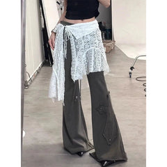 MEXZT Y2K Irregular Mini Skirts Women Harajuku Aesthetic White Lace Tulle Bandage Skirt Japanese Vintage Hollow Out Faldas New voguable