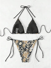 Voguable Fashion Sexy Leopard Laced Up Bikini Women Split Swimsuit Beach Vacation Bikini All Season Backless Bikini 2 Piece Set voguable