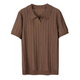 New Men's Clothing Luxury Business V Neck Polo Shirt Casual Slim-fit Knitted Solid Color Short Sleeve T-shirt High Quality Tops voguable