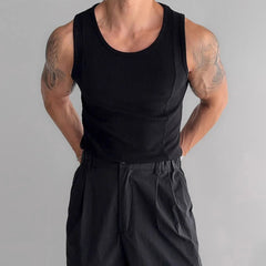 Voguable American Style Pure Cotton Ribbed Tank Top Muscle Men Hard Man Tight High Elasticity Sleeveless T-Shirt Splice Design Small S... voguable