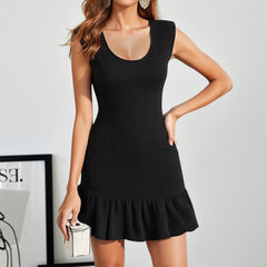 Dreeses Summer Elegant Simple Shirring Sleeveless Square Neck Mini Daily Shift Dresses For Women voguable