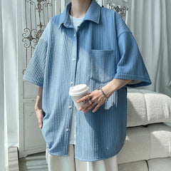 Summer Short Sleeved Shirt Men White Casual Shirt Men Streetwear Loose Pleated Shirt Mens Ice Silk Shirts Large Size 5XL voguable