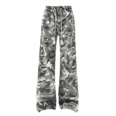 Men Camouflage Loose Fit Jeans Elastic Drawstring Waist Frayed Hem Streetwear Trendy Comfortable Stylish Denim Urban Fashion voguable