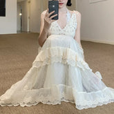 Lace Knitted Hollow out Vest Cover up High Waist Cake Skirt Inner Wear Outer Wear Summer New Style Strapless Wrap Dress voguable