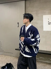 Men's Clothing V Neck Fleeced Black Knit Sweater Male Aesthetic Patchwork Cardigan Fashion 2024 Order Korean Autumn Old Baggy A voguable