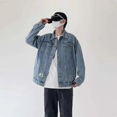 Blue Black Denim Jacket Men Fashion Retro Pocket Denim Jacket Men Streetwear Hip-hop Loose Bomber Jacket Mens Vintage Jackets voguable