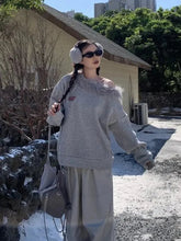 Voguable Vintage Casual Women Sweatshirts Harajuku Hottie Fur Collar Patchwork Pullovers Loose Lazy Wind Off Shoulder Plush Warm Tops New voguable