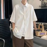 Elegant Fashion Harajuku Slim Fit Male Clothes Loose Casual All Match Outerwear Square Neck Solid Button Middle Sleeve Blusa voguable