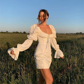 Voguable Women Long Sleeve Mini Dress Bodycon Backless French Romance White Autumn Dress Night Club Party Dress Vestidos Dresses voguable