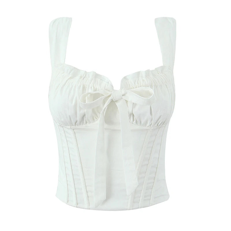 Women White Camisole Corset Tops Fitted Slim Cotton Summer Top Sexy Going Out Bodyshaper Bustier Tank Top voguable