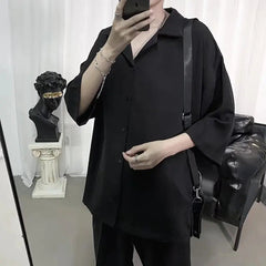 Button Up Solid Coloar Men's Shirt Summer Oversized Plain Basic Shirt for Man 2 Colors voguable