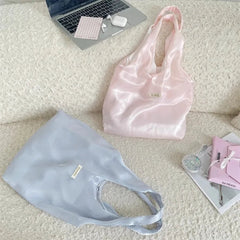 Korean Elegant Y2k Aesthetic Chic Shoulder Handbags Glossy Tender Fairy Underarm Bag Trendy Fashion Casual Women Shopping Bags voguable