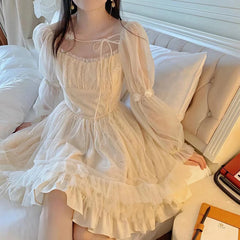 Voguable Long Sleeve Kawaii Lolita Dress Women Casual Vintage Mini Dress Female Japanese Fairy Aesthetic Style One Piece Dress voguable