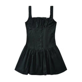 YENKYE Summer Women Sexy Ruched Chest Corset Style Tank Mini Dress Low Waist Sleeveless Female Holiday Party Robe voguable