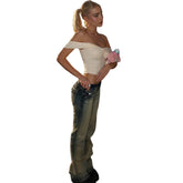 Sweet One Shoulder Mini Tops Women Kink Folds Collar Girly Skinny Backless Street Versatile Summer Trend Simple Clothes voguable