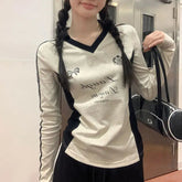 Vintage Y2k Long Sleeve T-Shirts Coquette Women Letter Print Tees American Retro Fashion Aesthetics Streetwear T-Shirts voguable