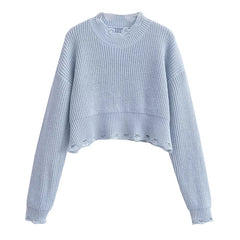 Voguable New Autumn Women Vintage Lazy Hole Crop Knit Sweater Oversize Pullover Chic Top voguable