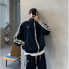 style trendy men's double pole sweatshirt suit men's lazy sports style casual loose ins couple versatile long-sleeved trousers