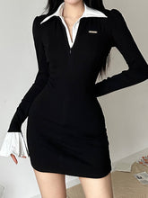 Black Flare Sleeve Slim Turn-Down Dress mysite