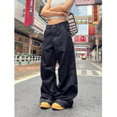 Grunge Black Jeans Women Y2k Vintage Oversized High Street Wide Cargo Denim Trousers Casual Baggy Straight Denim Pants voguable