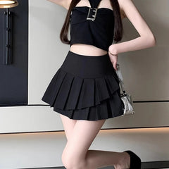 Irregular Pleated Skirt Women Y2K High Waist Preppy Mini Skirts Female Korean Chic Patchwork Jk Skirts with Shorts New voguable