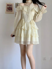 Voguable Summer Elegant Vintage Mini Dress Women Long Sleeve Outwear Party Formal Dress Office Lady Fairy Korean Dress Chic Fashion voguable