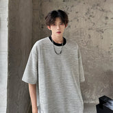 Men Oversized Round Neck Breathable Knit Tshirt Loose Fit Cotton Casual Summer Streetwear Comfort Tee Airy Fashion Basic Top voguable
