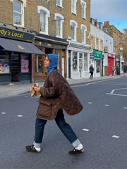 Casual Brown Windbreak Padded Coat For Woman Fashion O Neck Long Sleeve Oversized Cotton Jacket Thick Warm Wadded Jackets voguable