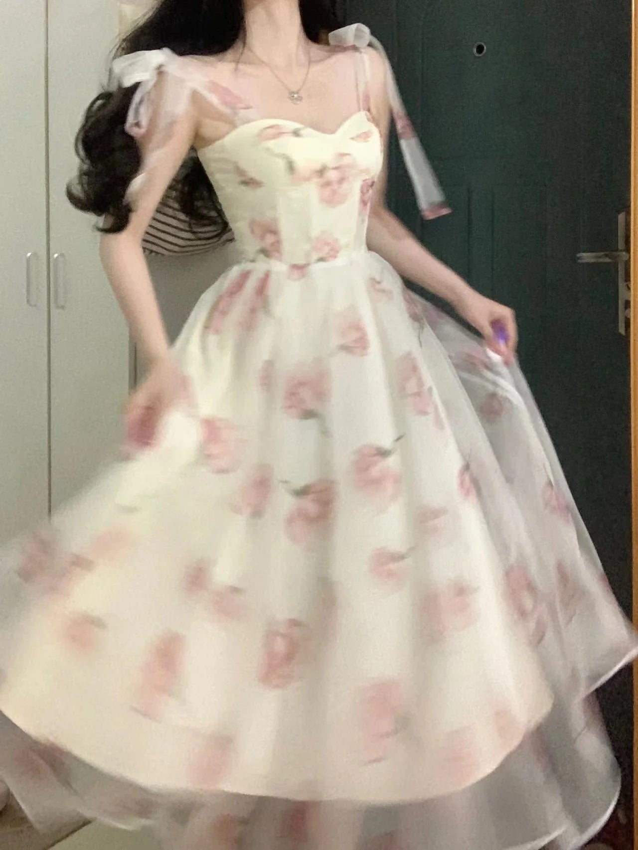 Voguable Sweet Elegant Floral Strap Dress Women Causal Fashion Korean Long Fairy Dresses Female Summer One Piece Dress Chic Evening Party voguable