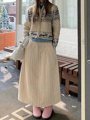 Japanese Style Long Skirt Women Vintage Harajuku Thick Skirt Autumn Winter Solid Streetwear A-line Skirts Aesthetics voguable