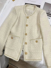 French Sweet Tweed Jacket Women O Neck Elegant Slim Long Sleeve Coat Vintage Casual Single Breasted Female Fall Winter Tops voguable