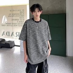 Men Oversized Round Neck Breathable Knit Tshirt Loose Fit Cotton Casual Summer Streetwear Comfort Tee Airy Fashion Basic Top voguable