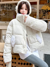 Sweet Polka Dot Corduroy Parkas Women Vintage Thick Warm Winter Cotton Coat Korean Loose Long Sleeve Female Elegant Jacket Tops voguable