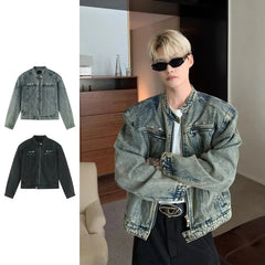 Men's Denim Jackets American-style High Street Zippers Coat Vintage Washed Distressed Cowboy Jacket Spring Casual Streetwear New voguable