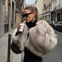Street Fashion Week Luxury Brand Gardient Cropped Faux Fur Coat Women Winter Hot Cool Girls Fluffy Short Fur Jacket voguable
