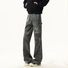 NEW Jeans Leopard Personality design Pockets Wide Leg Jeans Male American Style High Street Denim Pants Classic Denim Trousers