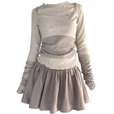 Voguable Elegant Casual Outwear 2 Piece Skirt Set Woman Slim Bodycon Knitted Blouse + Sweet Y2k Mini Skirt Suit 2024 Spring Chic voguable