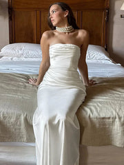 Elegant Off-shoulder Sexy Maxi Dress Women Fashion Strapless Sleeveless Backless Ruched Bodycon Club Long Dress New voguable