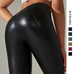 Trendy Oversized Women Leggings Casual High Waisted Tight And Sexy Pu Leather Pants Close-Fitting Colorful Yoga Pants For Women voguable