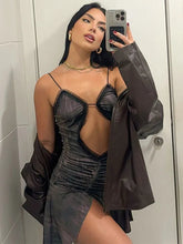 Hollow Out Spaghetti Strap Sexy Mini Dress For Women Off-shoulder Strapless Ruffled Ruched Skinny Split Dress Vestido voguable