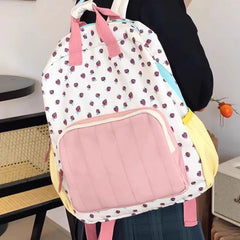 Japanese Kawaii Cute Strawberry Print Backpack Sweet Y2k Fashion Schoolbags Preppy Contrast Color Backpacks for Women Students voguable