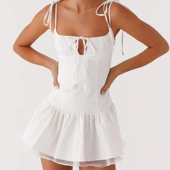Sexy Women White Sling Mini Dress Fashion Low Waist A-line Short Summer Dresses Chic Lady Vacation Robe Party Vestidos