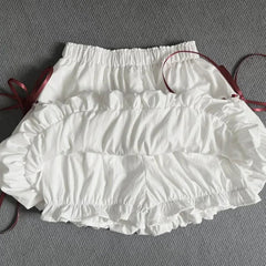 White Lace Up Mini Skirt Women Summer High Waist All Match Bud Skirts Y2K Korean Sweet Preppy Patchwork A Line Skirts New voguable